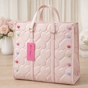 NWT Betsey Johnson Pink Quilted Conversation Hearts Tote Bag | Cute | Coquette